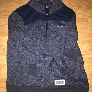half-zip, navy blue PINK sweatshirt